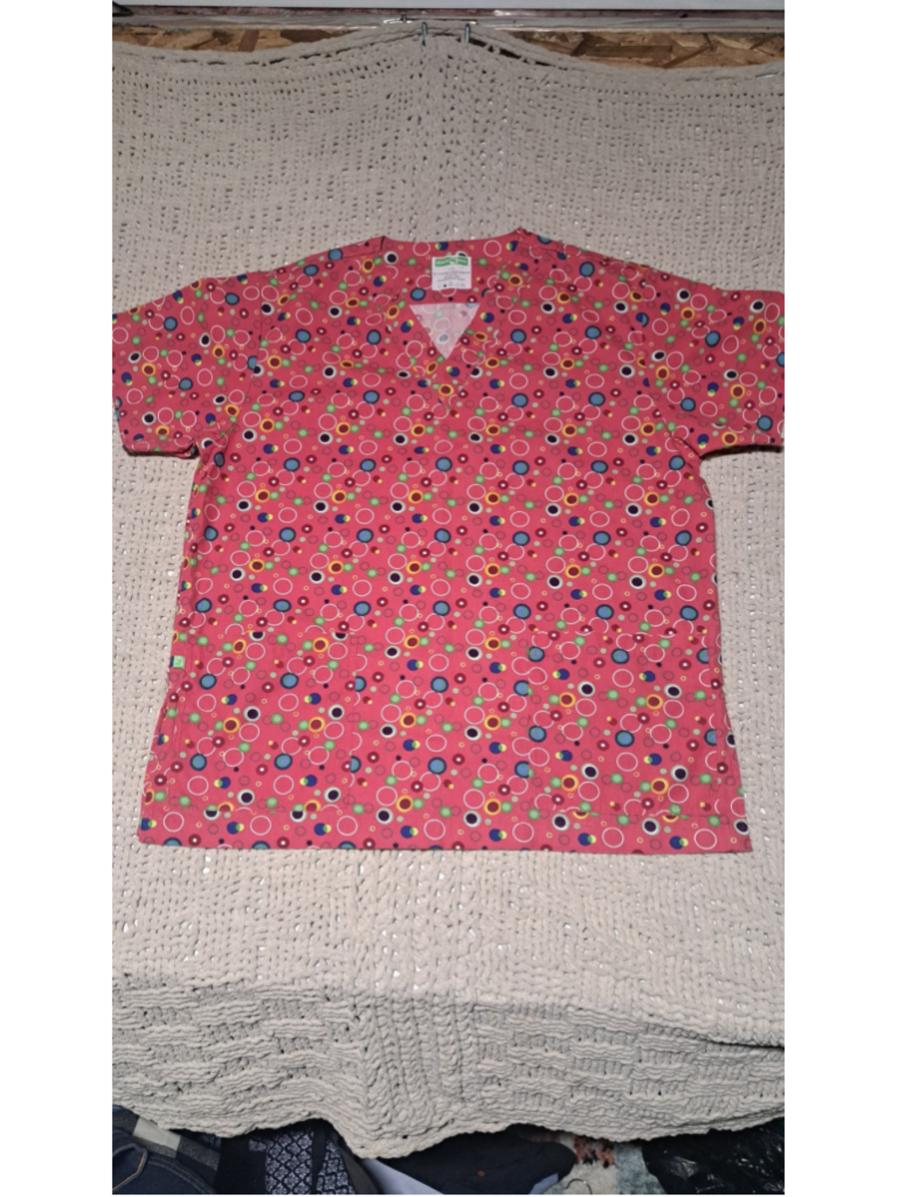 Women's Health Pro Scrub Top Size L Pink Multicolor Pattern